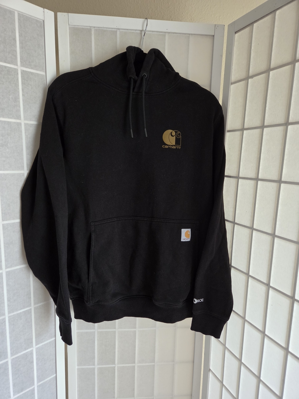 Carhartt Black Hoodie with Gold Logo Size Small